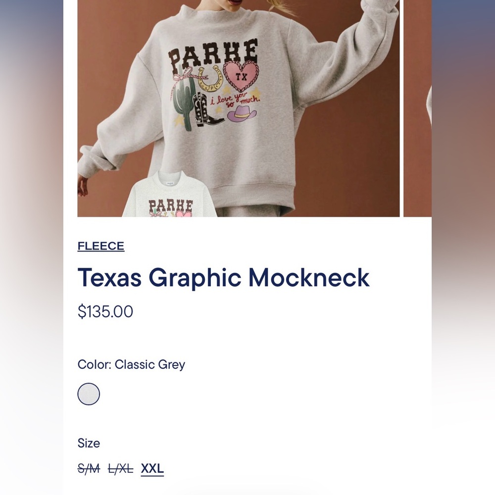 Parke Texas Graphic Mockneck Sweatshirt size S/M-NWOT - Picture 3 of 3